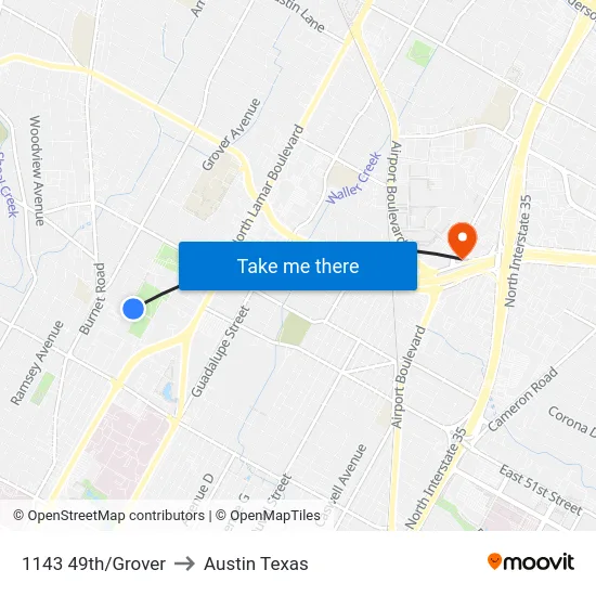 1143 49th/Grover to Austin Texas map