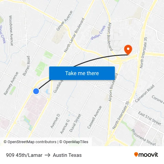 909 45th/Lamar to Austin Texas map