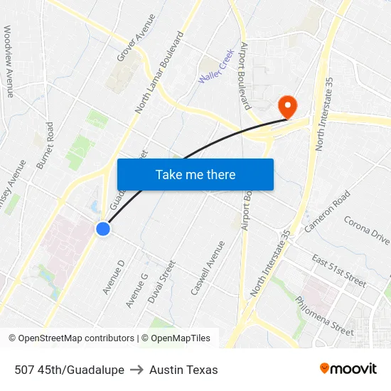 507 45th/Guadalupe to Austin Texas map