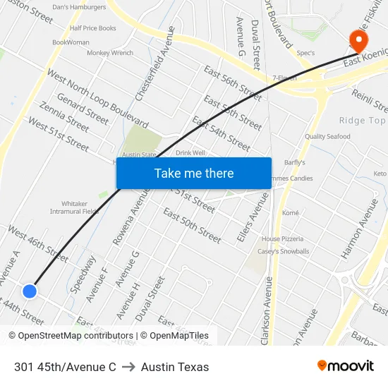 301 45th/Avenue C to Austin Texas map