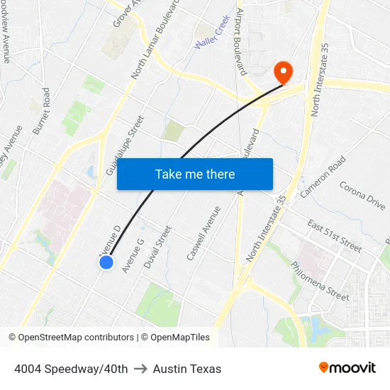 4004 Speedway/40th to Austin Texas map
