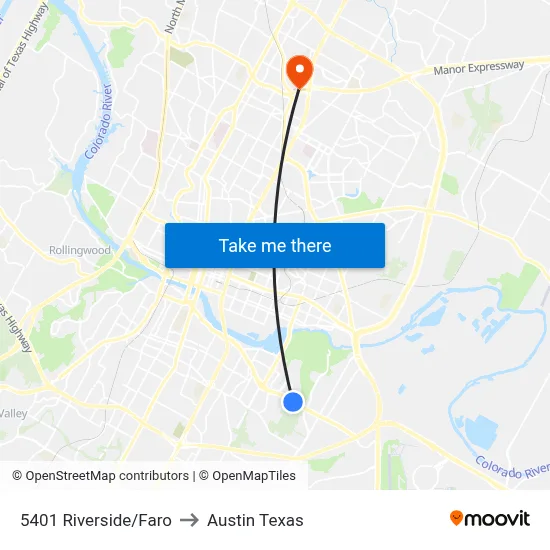 5401 Riverside/Faro to Austin Texas map