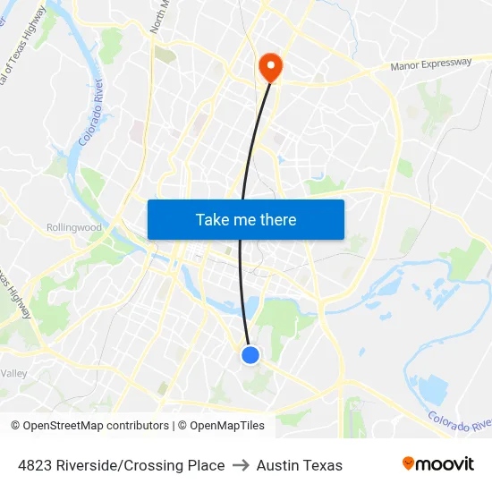 4823 Riverside/Crossing Place to Austin Texas map