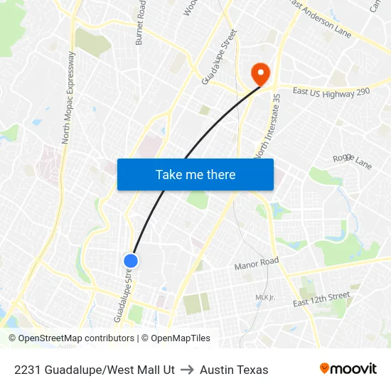 2231 Guadalupe/West Mall Ut to Austin Texas map