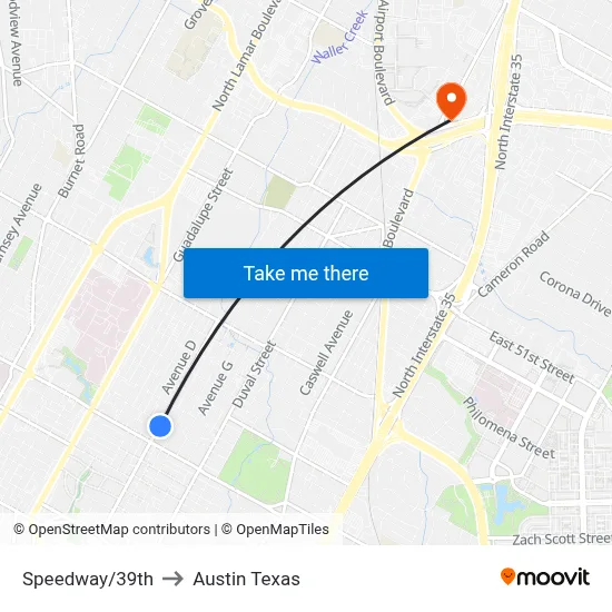 Speedway/39th to Austin Texas map