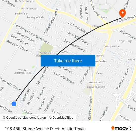 108 45th Street/Avenue D to Austin Texas map