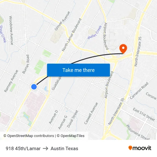 918 45th/Lamar to Austin Texas map