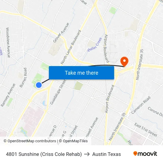 4801 Sunshine (Criss Cole Rehab) to Austin Texas map