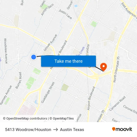 5413 Woodrow/Houston to Austin Texas map
