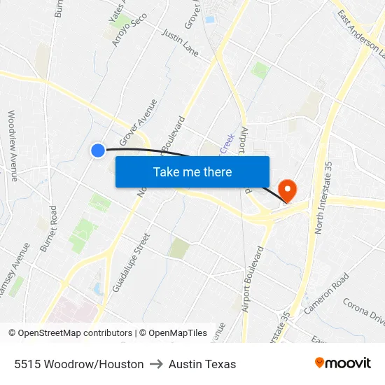 5515 Woodrow/Houston to Austin Texas map