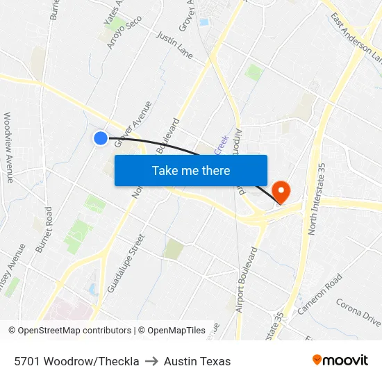 5701 Woodrow/Theckla to Austin Texas map