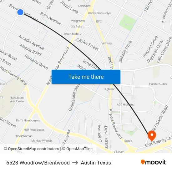 6523 Woodrow/Brentwood to Austin Texas map