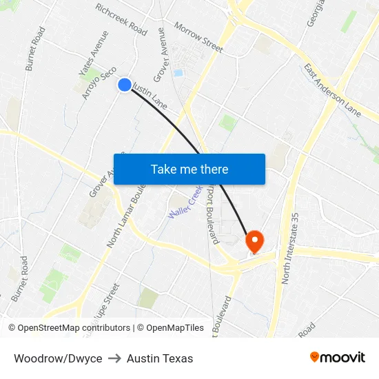 Woodrow/Dwyce to Austin Texas map