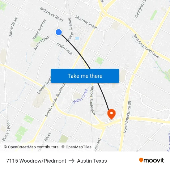 7115 Woodrow/Piedmont to Austin Texas map