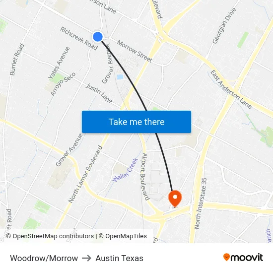 Woodrow/Morrow to Austin Texas map