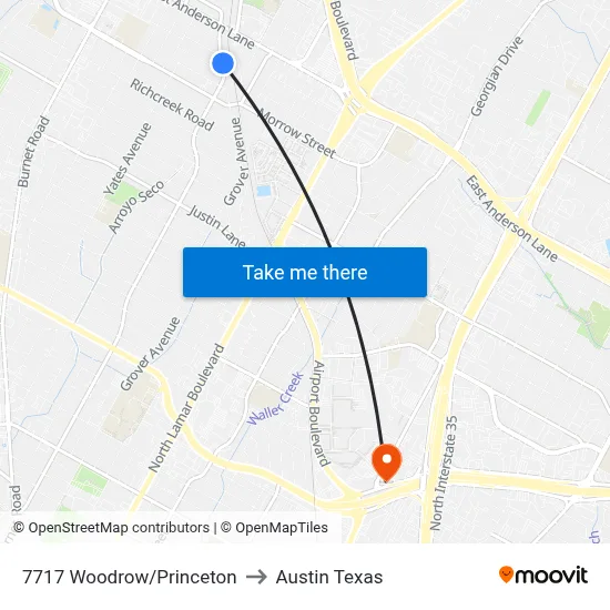 7717 Woodrow/Princeton to Austin Texas map