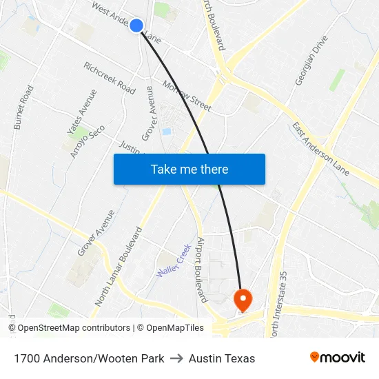 1700 Anderson/Wooten Park to Austin Texas map