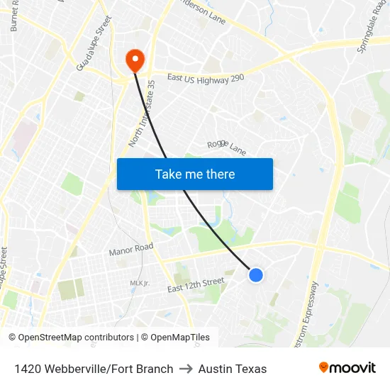 1420 Webberville/Fort Branch to Austin Texas map