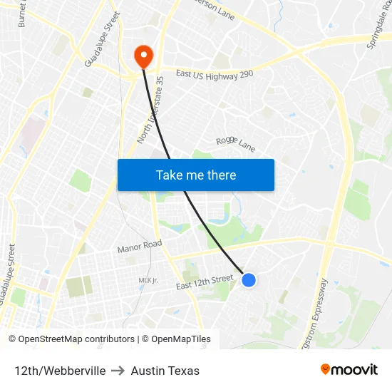 12th/Webberville to Austin Texas map