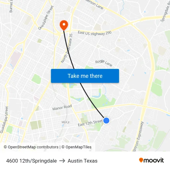 4600 12th/Springdale to Austin Texas map