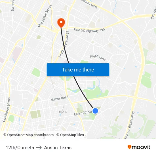 12th/Cometa to Austin Texas map