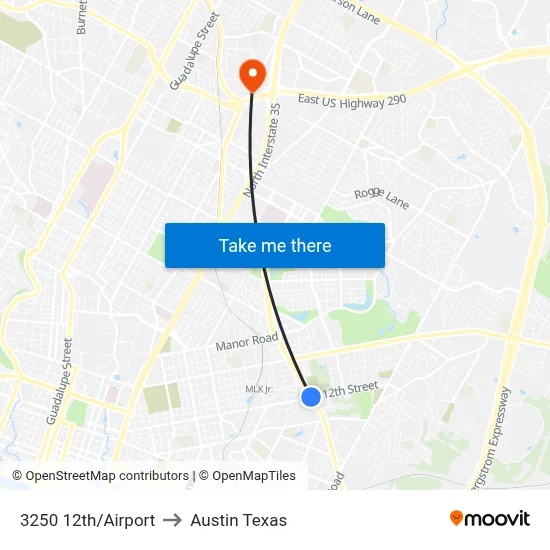 3250 12th/Airport to Austin Texas map