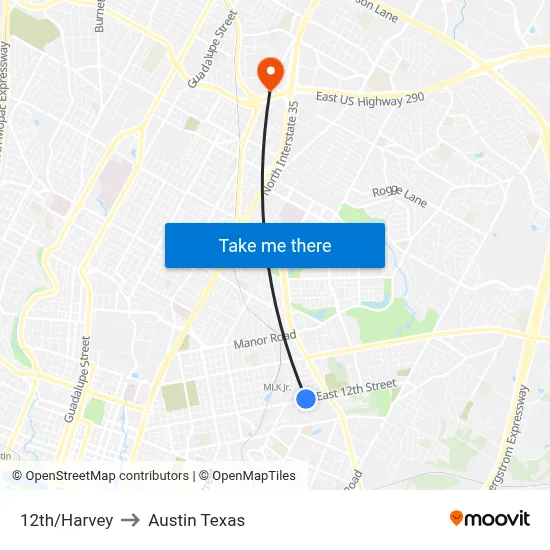 12th/Harvey to Austin Texas map