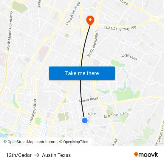 12th/Cedar to Austin Texas map