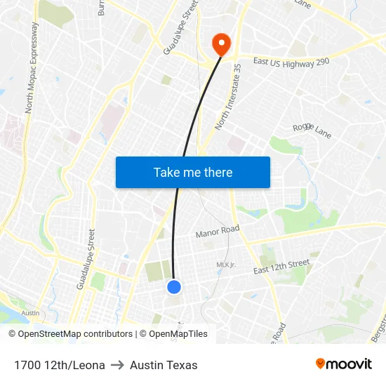1700 12th/Leona to Austin Texas map