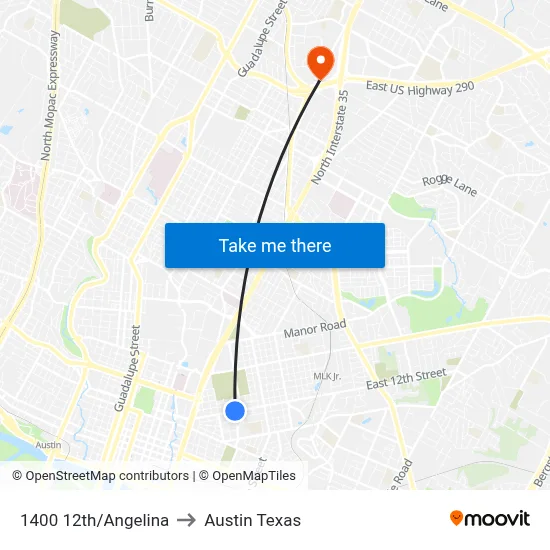 1400 12th/Angelina to Austin Texas map