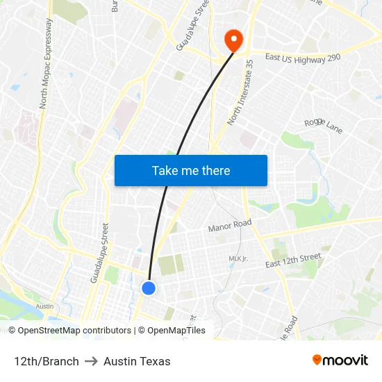 12th/Branch to Austin Texas map