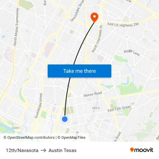 12th/Navasota to Austin Texas map