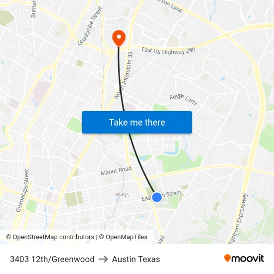 3403 12th/Greenwood to Austin Texas map