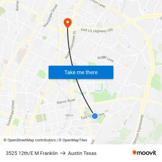 3525 12th/E M Franklin to Austin Texas map