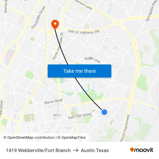 1419 Webberville/Fort Branch to Austin Texas map