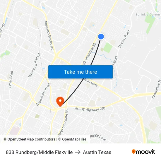 838 Rundberg/Middle Fiskville to Austin Texas map
