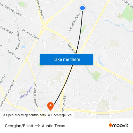 Georgian/Elliott to Austin Texas map