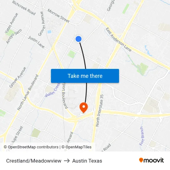Crestland/Meadowview to Austin Texas map