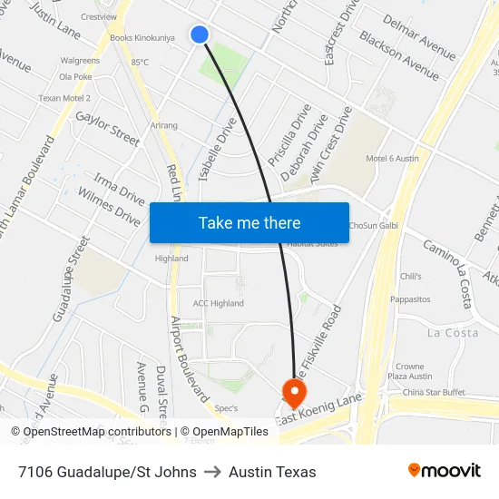 7106 Guadalupe/St Johns to Austin Texas map