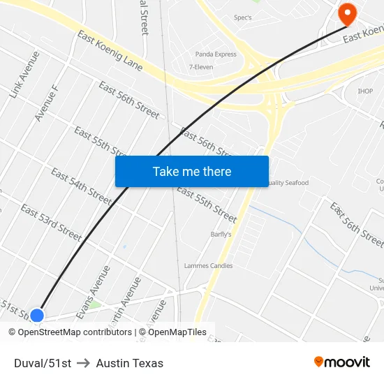 Duval/51st to Austin Texas map