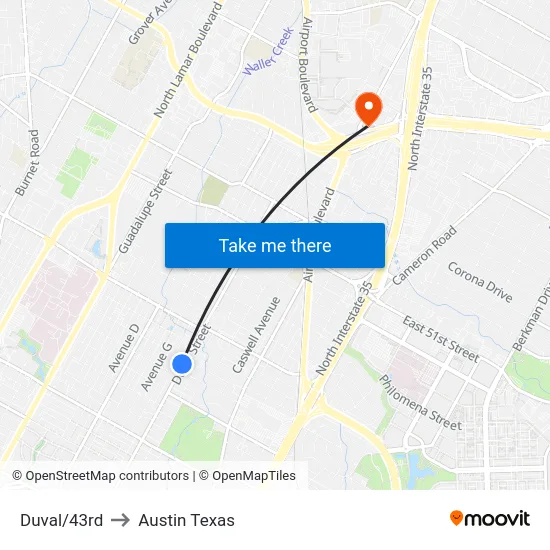 Duval/43rd to Austin Texas map