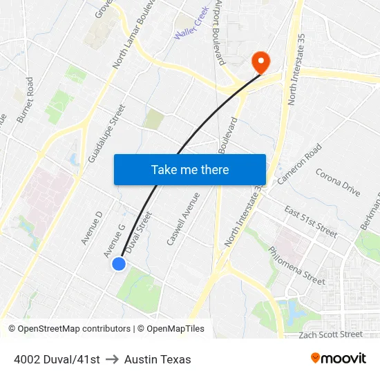 4002 Duval/41st to Austin Texas map