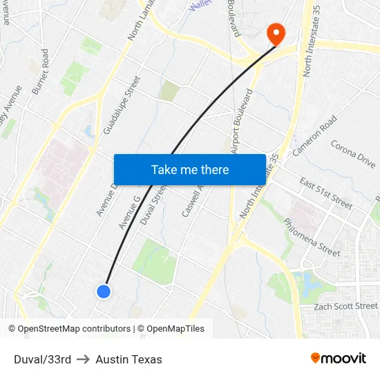 Duval/33rd to Austin Texas map