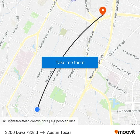 3200 Duval/32nd to Austin Texas map