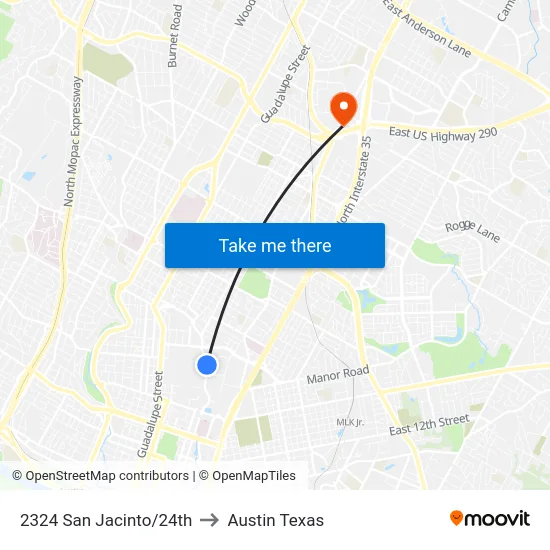 2324 San Jacinto/24th to Austin Texas map