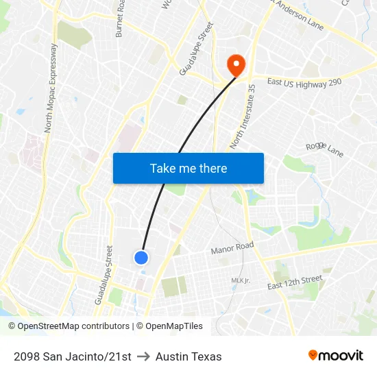 2098 San Jacinto/21st to Austin Texas map