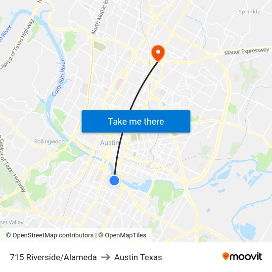 715 Riverside/Alameda to Austin Texas map