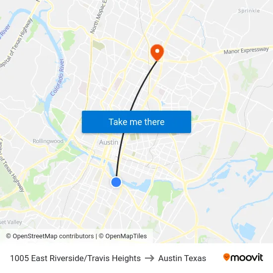 1005 East Riverside/Travis Heights to Austin Texas map