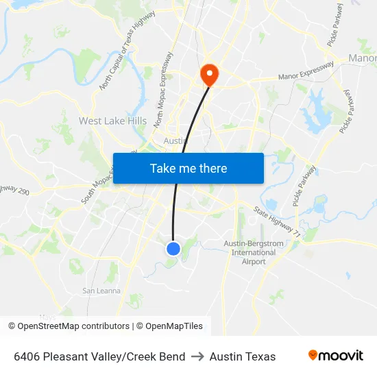 6406 Pleasant Valley/Creek Bend to Austin Texas map