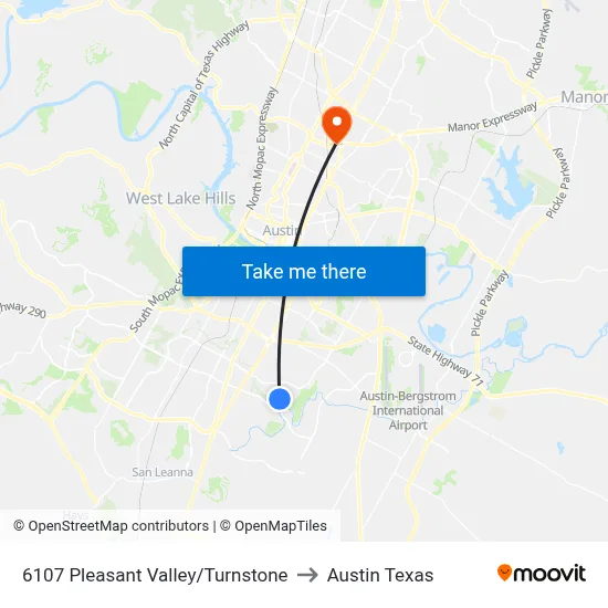 6107 Pleasant Valley/Turnstone to Austin Texas map